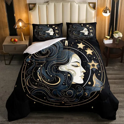 Miniatura 21 de Erosebridal Juego de ropa de cama de calavera de vaca bohemia tamaño individual para vaquero occidental, diseño de cactus y esqueletos negros, juego