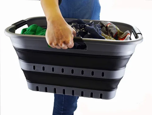 Miniatura 7 de SAMMART Juego de 2-30L (8 galones) cesta plegable de plástico para la ropa sucia – Contenedor/organizador plegable – Tina de lavado portátil