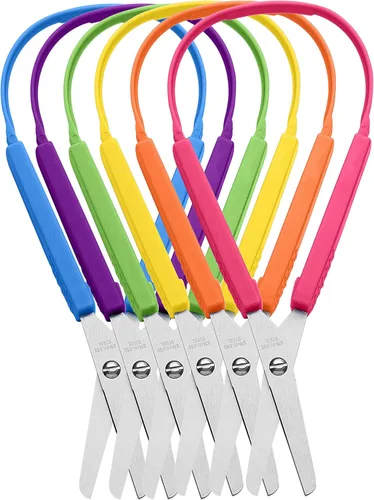Special Supplies Tijeras de bucle para adolescentes y adultos de 8 pulgadas (paquete de 6) con bucles coloridos, diseño adaptativo, soporte derecho