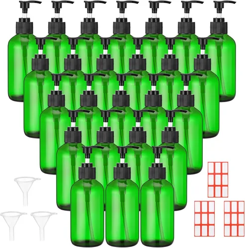 Miniatura 11 de Tanlade 24 botellas de bomba de vidrio de 8 onzas, botella vacía, dispensador de jabón de vidrio con bomba, recipientes recargables y embudos