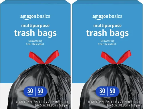 Miniatura 6 de Amazon Basics Bolsas de basura multiusos con cordón, 30 galones, 50 unidades (anteriormente Solimo)