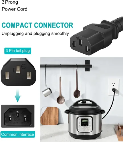 Miniatura 3 de Cable de alimentación de CA de 3 clavijas para olla a presión eléctrica instantánea, olla rápida de energía, olla arrocera, cocina inteligente