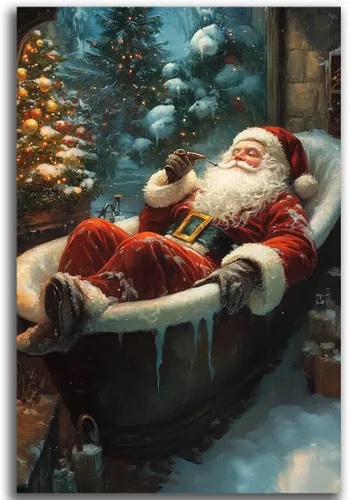 Miniatura 6 de Arte de pared de Navidad para baño, muñeco de nieve de Navidad en la bañera, impresión en lienzo de baño, escena clásica de Navidad, invierno