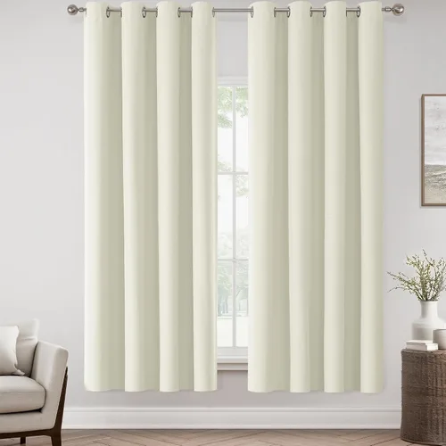 Miniatura 84 de ChrisDowa Cortinas 100% Opacas de Abedul Sólido de 45 Pulgadas de Largo, 2 Paneles para Dormitorio y Sala de Estar, Estilo Granja Oscurecedoras