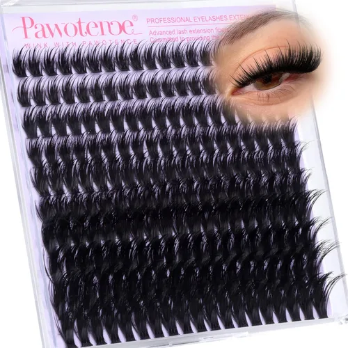 Miniatura 29 de Pawotence Kira - Extensiones de pestañas en racimo Wispy de 0.394-0.709 in, extensiones de pestañas individuales suaves y cómodas con banda fina
