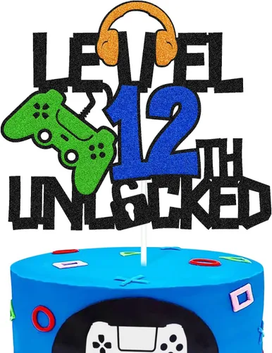 Decoración de pastel desbloqueada de nivel 12, decoración de pastel de feliz cumpleaños 12, controlador de videojuegos, tema de juego, suministros