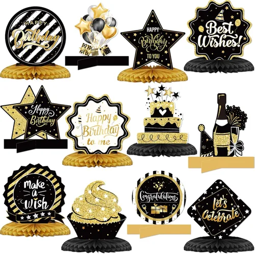 Miniatura 9 de Clabby 12 piezas de decoración de mesa de cumpleaños, centros de mesa de panal púrpura para decoración de mesa, lindo topper de panal de abeja