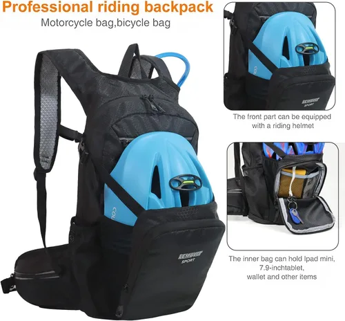 Miniatura 3 de Mochila de senderismo impermeable para ciclismo, 15L, ligera, duradera, para esquí, snowboard, correr, ciclismo MTB Negro