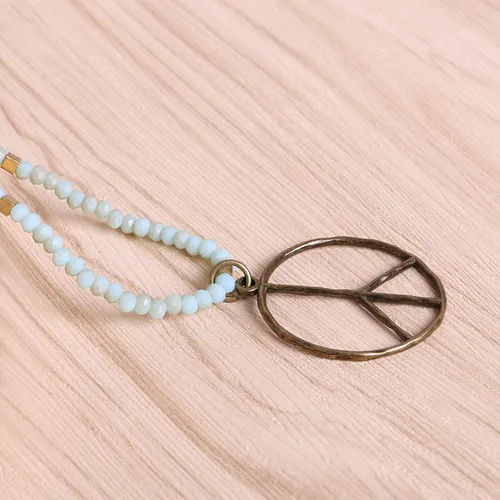 Miniatura 3 de KELITCH - Collar clásico con dije de signo de paz, de hippie, de amor, con cuentas de cristal esmerilado