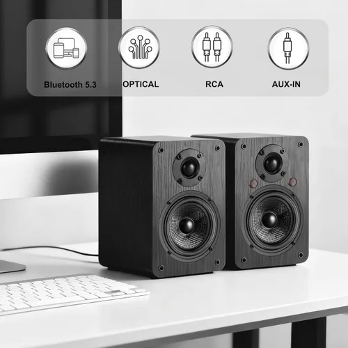 Miniatura 2 de LONPOO Altavoces Bluetooth para repisa, Altavoces con alimentación de 60W con Bluetooth/AUX-in/Óptica/RCA, Woofer de 4" y Tweeter de 1" (Negro)