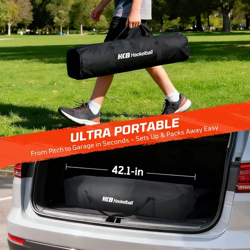 Miniatura 8 de Haokelball Portería de fútbol portátil para patio trasero, red de fútbol de 12 x 6 pies con poste de metal para práctica de adultos y jóvenes