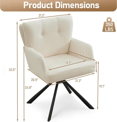 Miniatura 2 de WUTUTUEE Silla de comedor de tela, moderna y tapizada, giratoria, silla de comedor cómoda con respaldo medio, sillón de escritorio sin ruedas