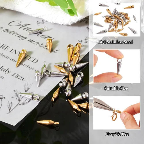 Miniatura 4 de 150 dijes de cuentas con forma de espiga, estilo tibetano, forma de cono de bala larga, para manualidades, collares, aretes, joyería