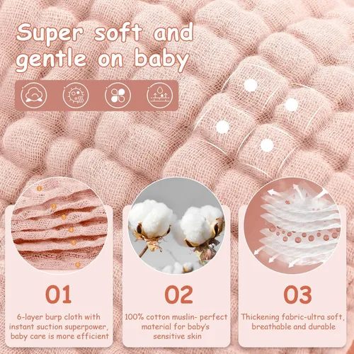 Miniatura 2 de Looxii - Paquete de 6 paños de muselina para eructos para bebé niña - 20 x 10 pulgadas - Ultra suaves y absorbentes, 6 capas 100% algodón para baba