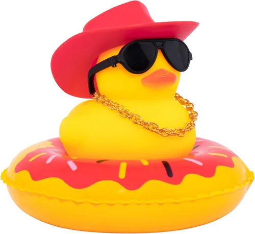 Miniatura 44 de wonuu Pato de Goma para Automóvil, Decoración de Pato Amarillo para Tablero con Sombrero de Sol, Anillo de Natación, Collar, Gafas de Sol
