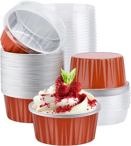 Miniatura 24 de EUSOAR Moldes de aluminio para magdalenas de varios colores, moldes de aluminio de 5 onzas para hornear, recipientes de postre con tapas, tazas de 5