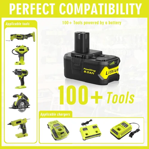 Miniatura 3 de Powilling Paquete de 2 baterías P108 mejoradas de 8.0Ah para batería Ryobi de 18 V, baterías de 18 voltios para herramientas inalámbricas Ryobi One