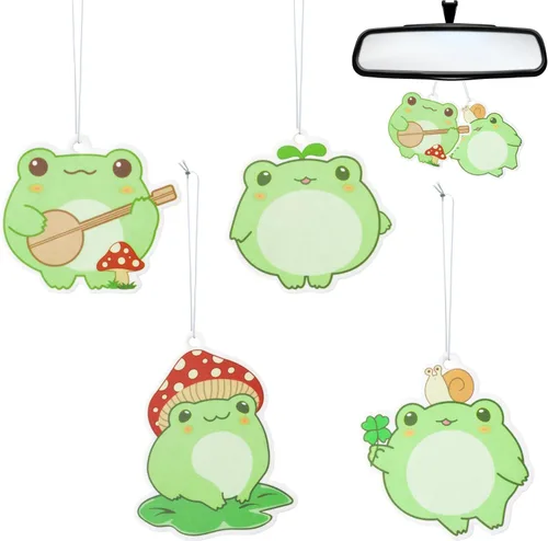 ANGOLIO Summer Frog - Ambientador de coche – Patrón de rana de dibujos animados 4P para niños y niñas, de larga duración, poco perfumado, divertido,