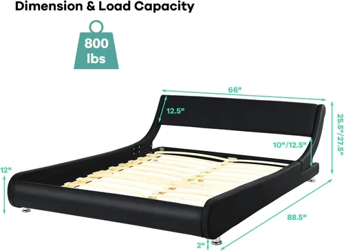 Miniatura 2 de NAFORT Base de cama tamaño Queen tapizada con cabecera ajustable curvada, moderna cama de plataforma de piel sintética de perfil bajo, soporte