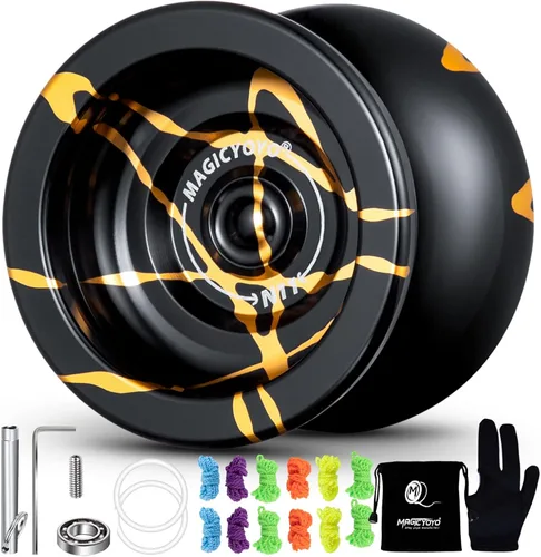 Miniatura 2 de MAGICYOYO N11 Yoyo N11 - Bola profesional Yoyo N11 de aleación de doble propósito (negro con dorado) con saco, guante, 12 cuerdas Yoyo y kit
