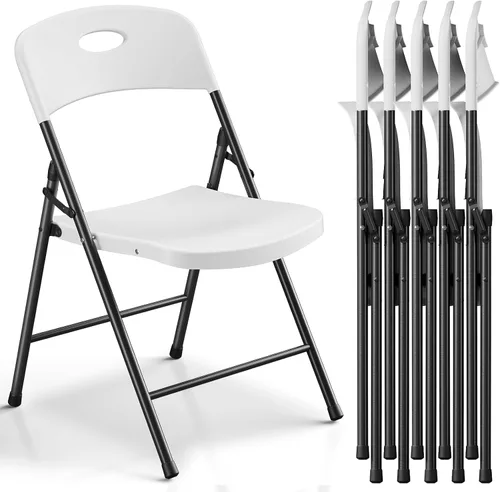 Miniatura 20 de Paquete de 2 sillas plegables, sillas plegables de metal resistente de plástico para exteriores e interiores, portátiles de capacidad de 350 libras
