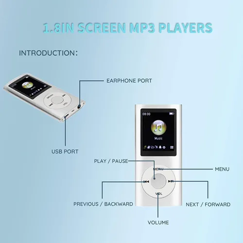 Miniatura 6 de Reproductor de MP3, reproductor de música MP3 portátil sin pérdidas delgado con auriculares, pantalla LCD de 1.8 pulgadas, reproductor de música