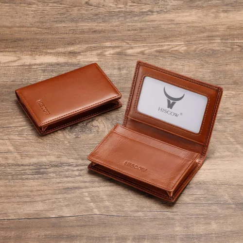 Miniatura 8 de Funda de piel para tarjetas de visita para hombres y mujeres, piel de becerro italiana Cuero curtido vegetal marrón