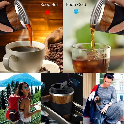 Miniatura 4 de KETIEE Taza de viaje, taza de café aislada de 12 onzas con tapa a prueba de fugas, taza de café de viaje de doble pared de acero inoxidable al vacío