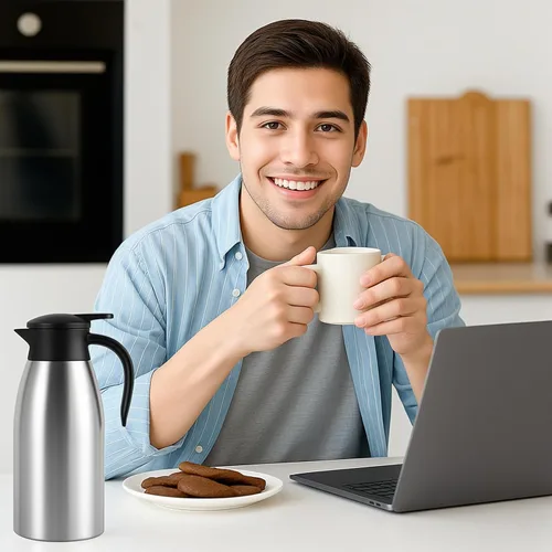 Miniatura 8 de 2 jarras de café aisladas de 60 onzas, jarra térmica de acero inoxidable para líquidos calientes, dispensador de termo de café de doble pared