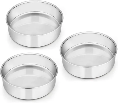 E-far Juego de 3 moldes redondos de acero inoxidable para tartas de 6 pulgadas, no tóxicos, saludables, acabado espejo y aptos para lavavajillas