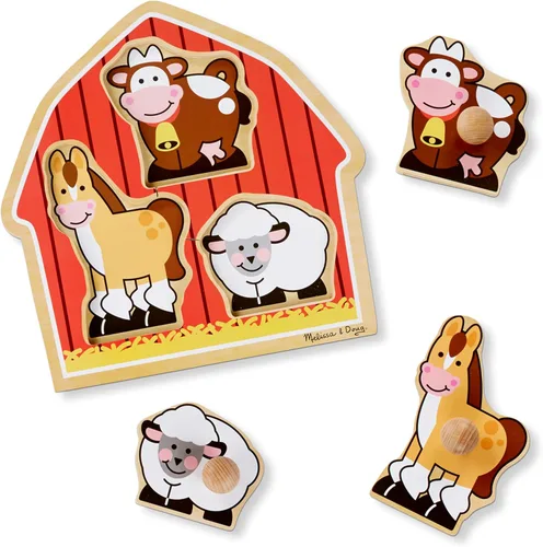 Miniatura 4 de Melissa & Doug Rompecabezas de animales de granja con pomo gigante, rompecabezas de madera con clavijas para niños pequeños, juguete educativo