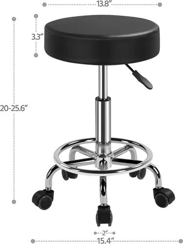 Miniatura 3 de Yaheetech Silla de spa ajustable con ruedas, taburete redondo pequeño, silla de tatuaje, color negro