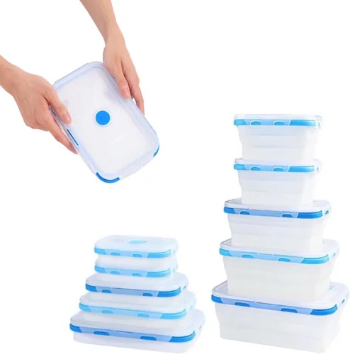 Miniatura 10 de ECOBERI Recipientes plegables para almacenamiento de alimentos, juego pequeño de silicona de 4 piezas de 12 onzas, almacenamiento de alimentos sin
