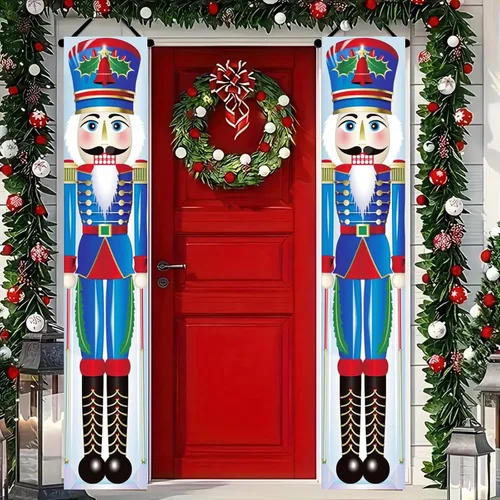 Miniatura 15 de BlissYard Estandartes de Porche Navideños de Cascanueces 12×71 Pulgadas Hola Invierno Feliz Navidad Decoraciones de Puerta Estandarte de Soldado