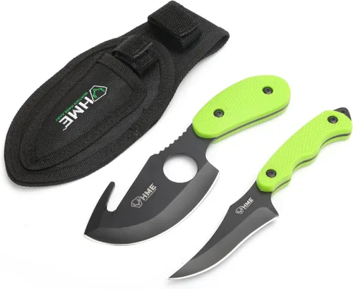 HME Kit de 2 cuchillos para desollar el campo, cuchillo de gancho de tripa de 3.5 pulgadas y cuchillo de hoja fija de 3.5 pulgadas (acero 420HC) con