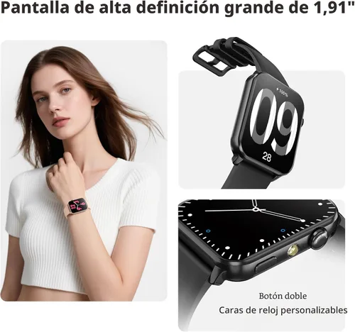 Miniatura 2 de Blackview Reloj inteligente para hombres y mujeres, reloj de fitness con pantalla táctil HD de 1.91" con linterna, notificaciones Bluetooth/hacer
