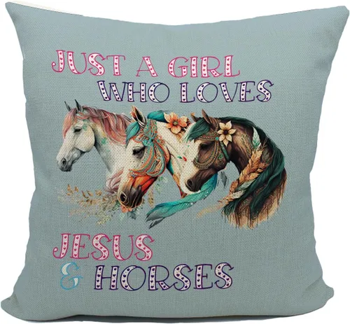 Mancheng-zi Funda de almohada de caballo de 18 x 18 pulgadas, almohada de caballo para niñas, decoración de caballo para dormitorio, habitación de