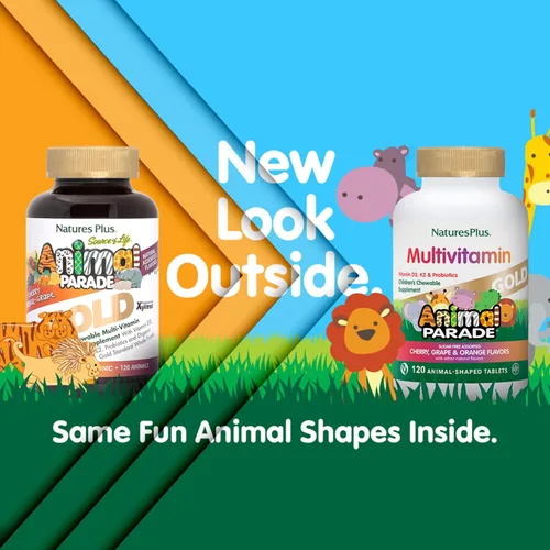 Miniatura 2 de NaturesPlus Animal Parade Gold Multivitamínico Infantil - Surtido de sabores de cereza, naranja y uva - 120 tabletas masticables en forma de animal