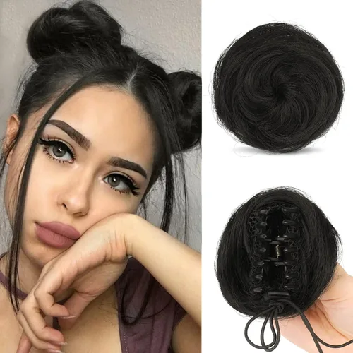 Miniatura 45 de Sofeiyan 2 piezas de extensión de cabello rizado ondulado en forma de moño desordenado, mini moño desordenado con banda elástica, peluca sintética