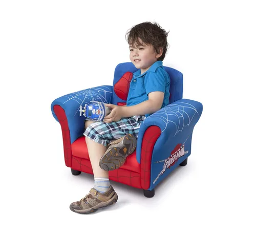 Miniatura 6 de Delta Children Juego de mesa y silla para niños con almacenamiento (2 sillas incluidas) y silla tapizada figural, Marvel Spider-Man (azul, rojo)