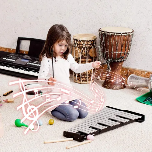 Miniatura 3 de Giantex Kit de Campanas de Percusión Glockenspiel de 30 Notas, Xilófono con Marco de Altura Ajustable, Atril Musical, Almohadilla de Práctica de 20