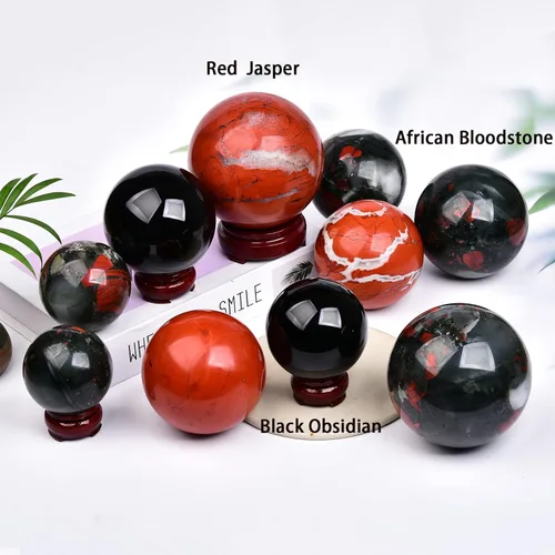 Miniatura 7 de JIC Gem Piedra Natural de Jaspe Africano Cristal de Curación Esfera Adivinación Bola de Piedra Preciosa, Feng Shui Reiki Aura Decoración de Piedra