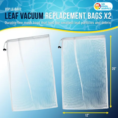 Miniatura 2 de U.S. Pool Supply Bolsas de filtro de malla fina para aspiradoras de hojas, paquete de 2 bolsas de red de repuesto de 12 x 20 pulgadas, cordón
