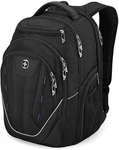 Swissdigital Design TSA - Mochila para laptop de negocios para hombre, mochila de viaje con puerto de carga USB, mochilas universitarias con