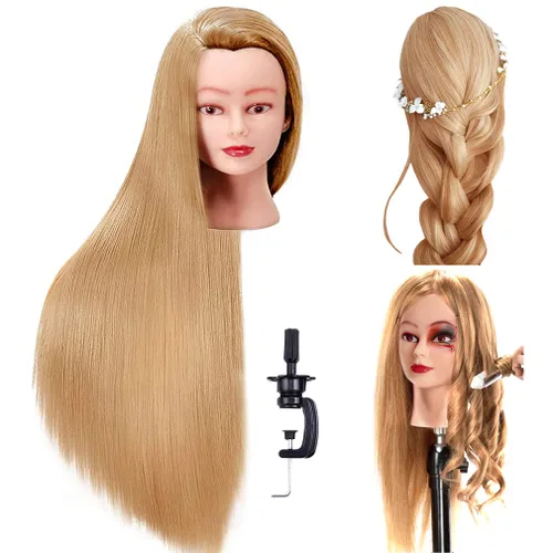 Miniatura 8 de FABA Cabeza de maniquí con pelo #4 marrón 26-28 pulgadas cabezas de maniquí de pelo para maquillaje, cabeza de muñeca de peluquería trenzada