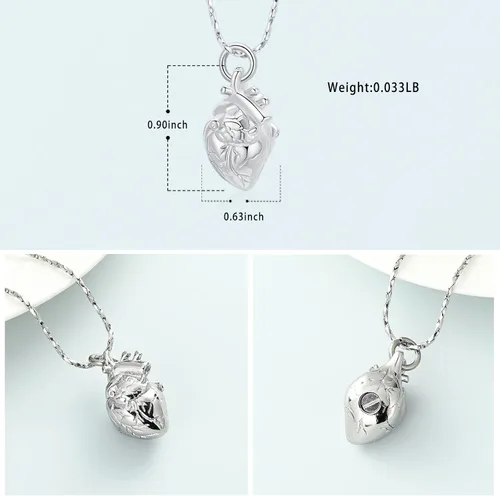 Miniatura 16 de Imrsanl Collar con colgante de joyería de cremación para cenizas – Collar anatómico de urna de corazón para cenizas – Medallones conmemorativos