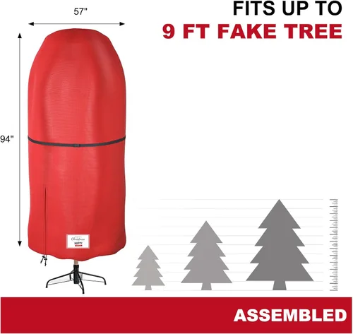 Miniatura 2 de Cubierta para árbol de Navidad con correas ajustables, bolsa de almacenamiento vertical para árbol de Navidad con cremallera y cordón para árbol
