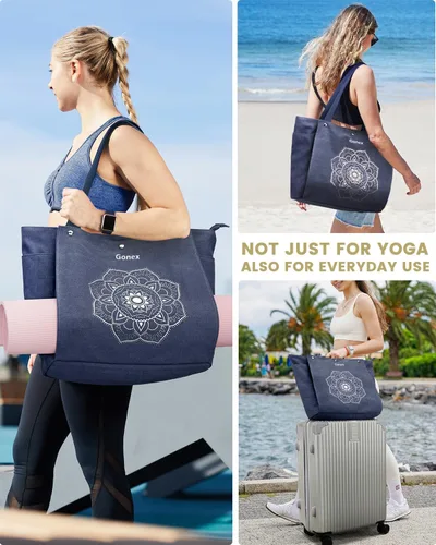 Miniatura 8 de Gonex Bolsa para Esterilla de Yoga, Bolsa de Gimnasio Tipo Tote con Múltiples Bolsillos para Mujeres y Hombres, Portaesterillas de Yoga de Lona