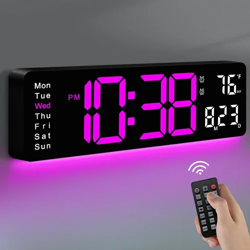 Miniatura 10 de MASHI Reloj de pared digital, reloj digital de pantalla grande de 16 pulgadas con control remoto, reloj de pared con atenuación automática con luz