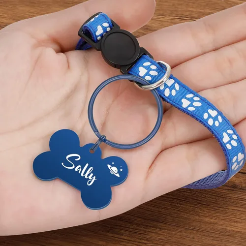 Miniatura 5 de Etiquetas para perros grabadas para mascotas, etiquetas personalizadas con forma de hueso, etiqueta de identificación de mascota de acero inoxidable
